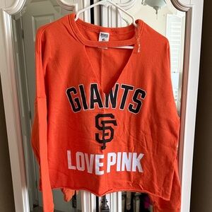 PINK Victoria's Secret Orange 'Giants Love PINK' Crewneck